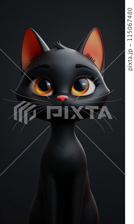Black kitten with orange eyes and big ears on a black background. Black kitten with orange eyes and big ears on a black background. 115067480