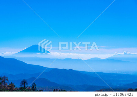 【富士山素材】山梨県立まきば公園から見た富士山と青空【山梨県】 【富士山素材】山梨県立まきば公園から見た富士山と青空【山梨県】 115068423