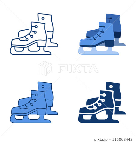 Ice skates icon set in flat and line style Ice skates icon set in flat and line style 115068442