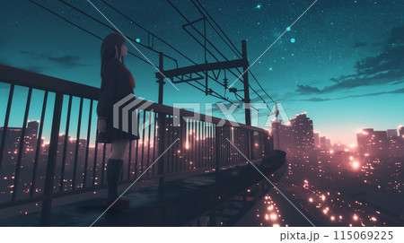 夜空の街に佇む 115069225