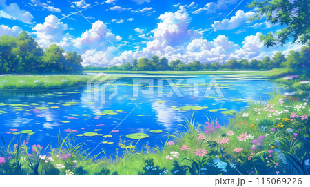 夏の日の静かな池 115069226