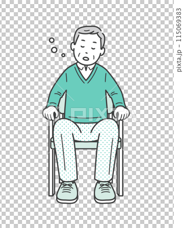 老人坐在椅子上打瞌睡 115069383