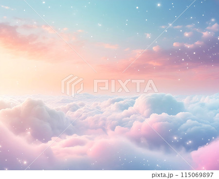 光の粒子が舞う幻想的な雲の上の風景（AI生成画像） 115069897