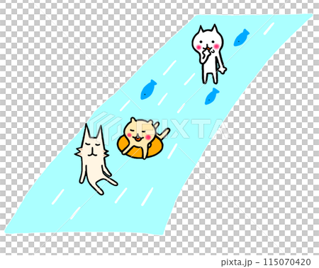 Illustration of a cat playing in the river 115070420