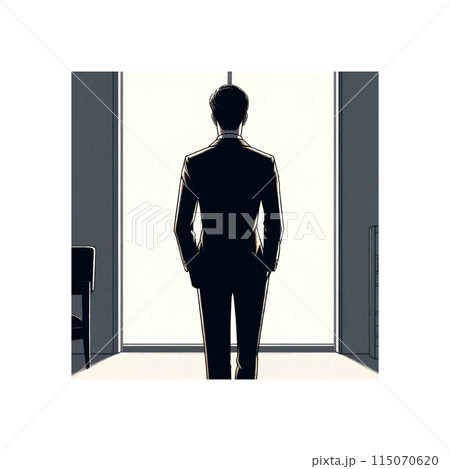 何かを企んでいそうなサラリーマンの背中 115070620