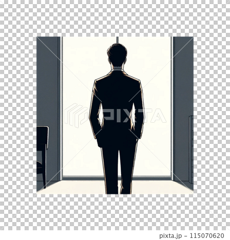 何かを企んでいそうなサラリーマンの背中 115070620