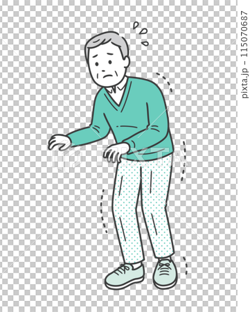 手足の震えや強張りがある高齢男性が恐る恐る歩くイラスト 115070687