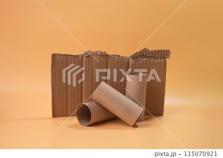 peace of cardboard and recycling empty toilet paper rolls, preparing for craft, material supply. 115070921