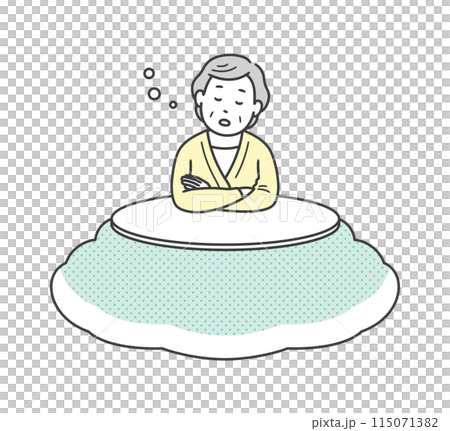 こたつに入って居眠りをする高齢女性 115071382