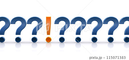 クエスチョンマークとエクスクラメーションマーク、疑問からのひらめき、閃きのイメージ クエスチョンマークとエクスクラメーションマーク、疑問からのひらめき、閃きのイメージ 115071383