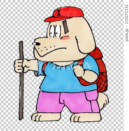 ハイキングをする犬のキャラクター 115071532