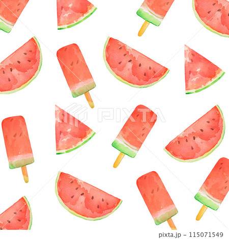 水彩で描いたスイカの正方形の背景パターン素材 115071549
