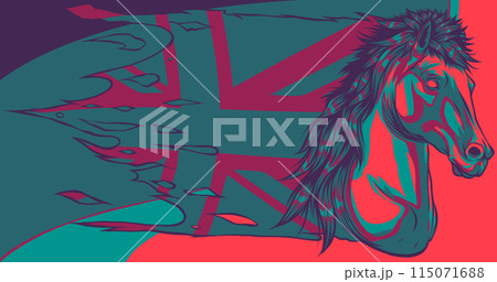 vector illustration of a horse head with british flag 115071688