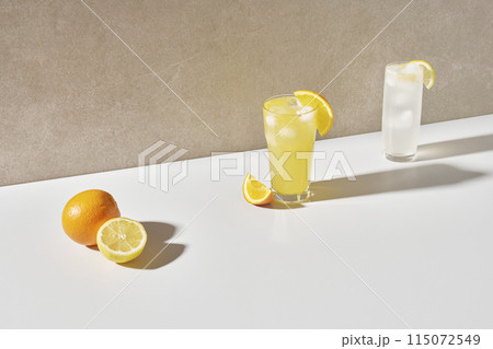 Colorful color background. Refreshing and fresh oranges, lemons and other fruits full of vitamins. Colorful color background. Refreshing and fresh oranges, lemons and other fruits full of vitamins. 115072549
