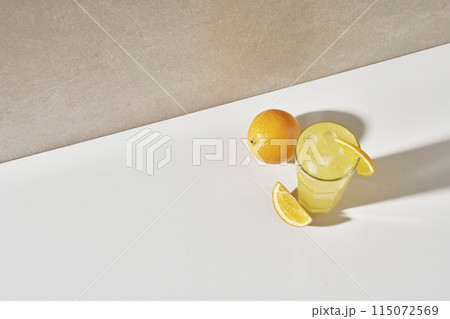 Colorful color background. Refreshing and fresh oranges, lemons and other fruits full of vitamins. 115072569