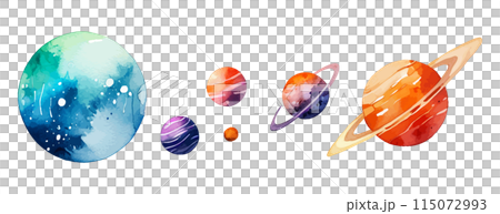Watercolor illustration of celestial bodies floating in space Generative AI 115072993