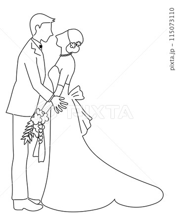 誓いのキスをする花嫁と花婿の線画 115073110