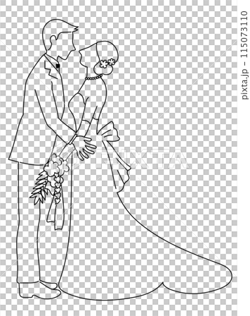 誓いのキスをする花嫁と花婿の線画 115073110