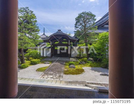 新緑の京都　本法寺　唐門の前に広がる十の庭 115073195