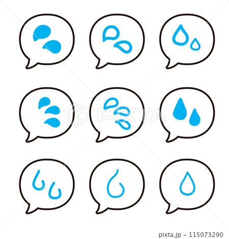 手描きの汗や涙の感情のあしらいイラスト 漫符吹き出しアイコンセット 115073290
