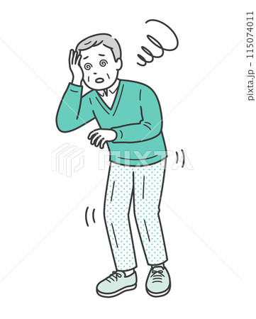 めまいを起こしふらつく高齢男性のイラスト 115074011