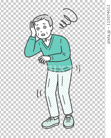 めまいを起こしふらつく高齢男性のイラスト 115074011