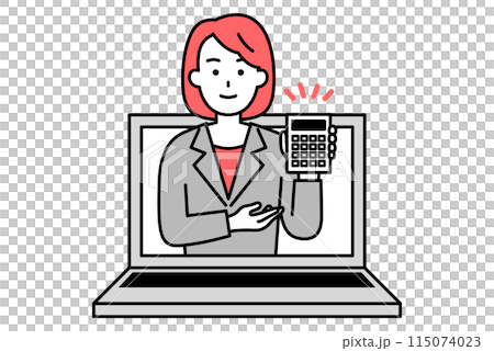 A woman in a suit jumps out of a laptop screen to give an estimate A woman in a suit jumps out of a laptop screen to give an estimate 115074023