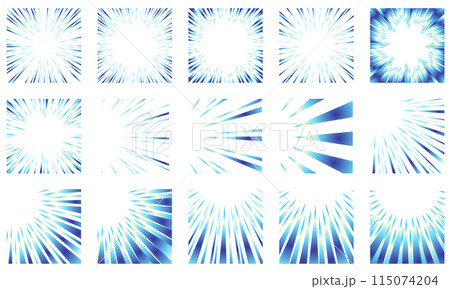 キラキラした青色のグラデーションの集中線のセット 115074204