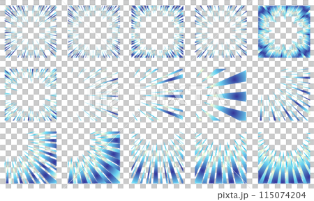 キラキラした青色のグラデーションの集中線のセット 115074204