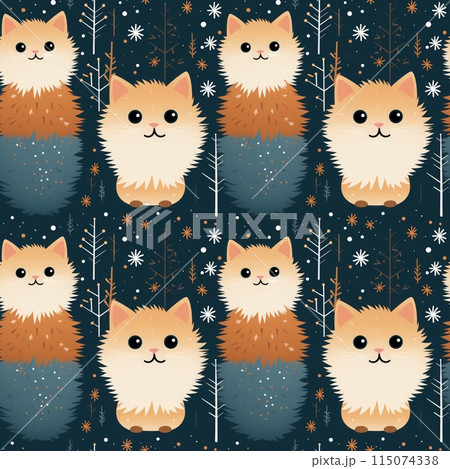 Seamless pattern with cute foxes on winter forest background. Seamless pattern with cute foxes on winter forest background. 115074338