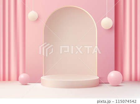 3D Pink Platform with Shiny Balls: Modern and Vibrant Product Display Mockup 115074542