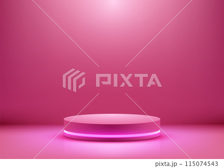3D Bright Pink Podium with Neon Light, Modern Technology Concept 115074543