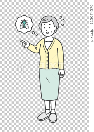 幻視で虫を見て驚く認知症の高齢女性 幻視で虫を見て驚く認知症の高齢女性 115074570
