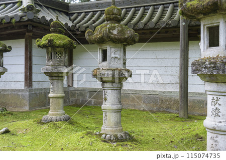 新緑の京都 槇尾山西明寺 趣のある境内 苔むした石灯籠 新緑の京都 槇尾山西明寺 趣のある境内 苔むした石灯籠 115074735