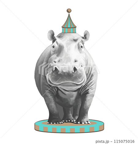 サーカス団員のかば・線画のカバ・愛嬌のあるかばくん 115075016