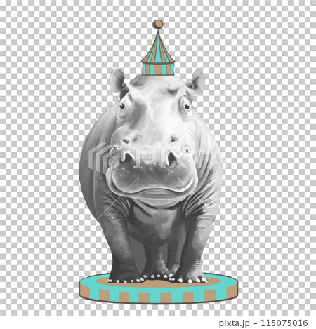 サーカス団員のかば・線画のカバ・愛嬌のあるかばくん 115075016