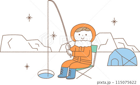 ワカサギ釣りをする人物のイラスト 115075622