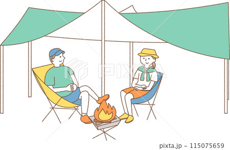 キャンプをする男女 115075659