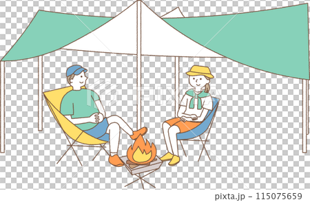 キャンプをする男女 115075659