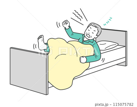 睡眠中に大声を出して暴れる高齢男性のイラスト 115075782