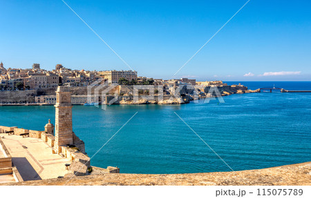 Stone ramparts of Fort St. Angelo, Birgu Malta. Stone ramparts of Fort St. Angelo, Birgu Malta. 115075789