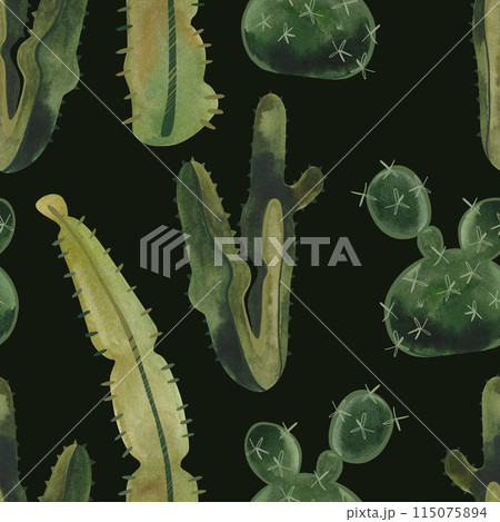 Cacti. Seamless watercolor pattern for wrapping paper, wallpaper and textiles. Cacti. Seamless watercolor pattern for wrapping paper, wallpaper and textiles. 115075894
