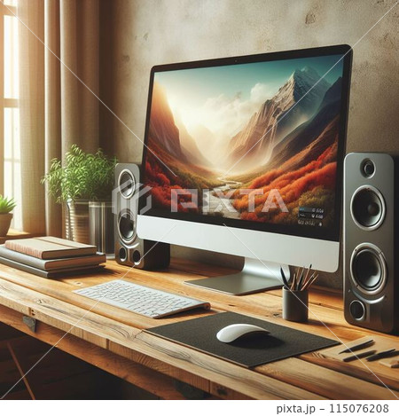 窓際に置いたPC 115076208