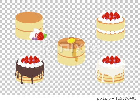 いろいろなパンケーキのイラストセット 115076405