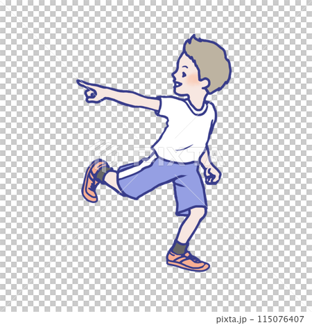指さしながら走る男の子 115076407