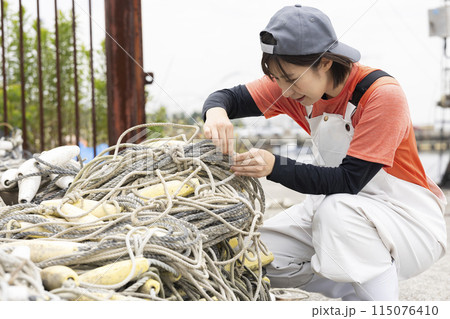 魚港で働く女性 115076410