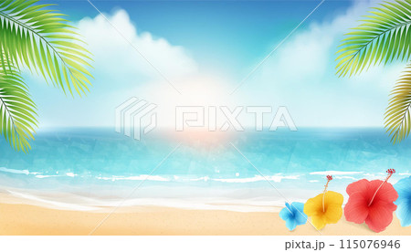 リゾートの海岸の風景 水彩画 Generative AI リゾートの海岸の風景 水彩画 Generative AI 115076946