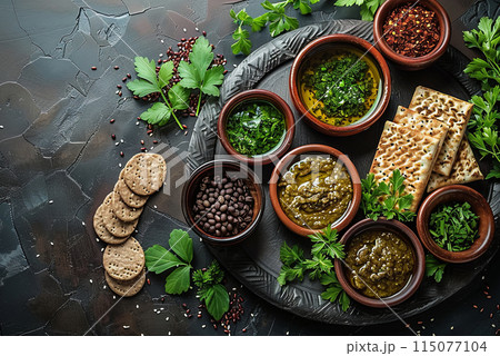 Festive Passover table setting at home 115077104