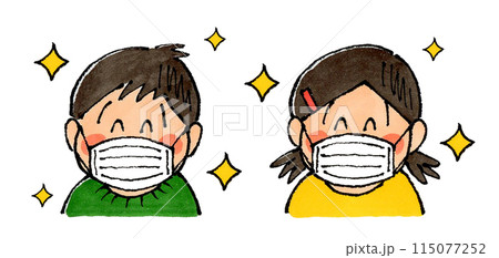 マスクをする男の子と女の子(笑顔) 115077252
