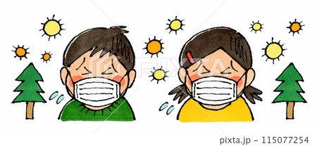 マスクをする男の子と女の子(花粉) 115077254